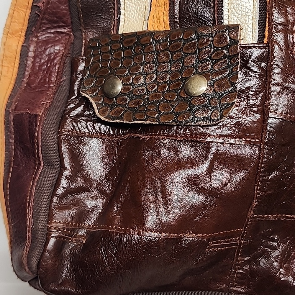 De. De Vintage Striped Brown and Orange Leather Women's XL Tote Bag - Picture 4 of 15